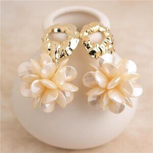 Big Gold Flower Dangle Earrings | 14K Gold Plated Geometric Petal Cluster Drops